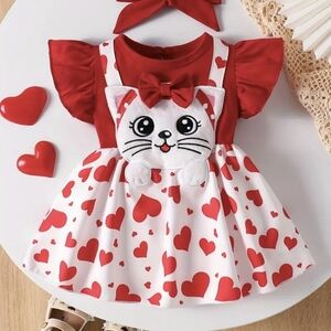 Adorable Red Heart Cat Dress for Kids